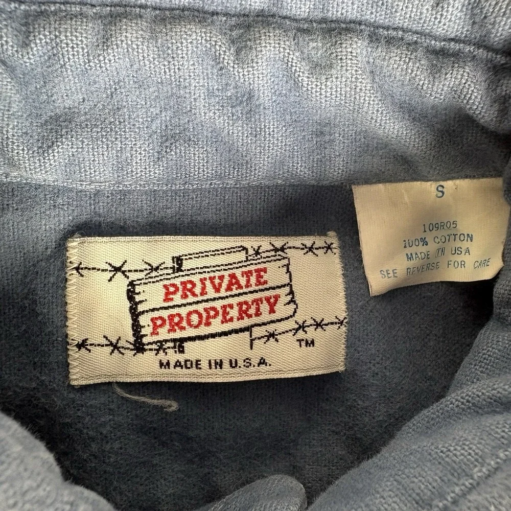 Vtg 80s Private Property Chamois Shirt Mens Small Blue Button Up Made In USA